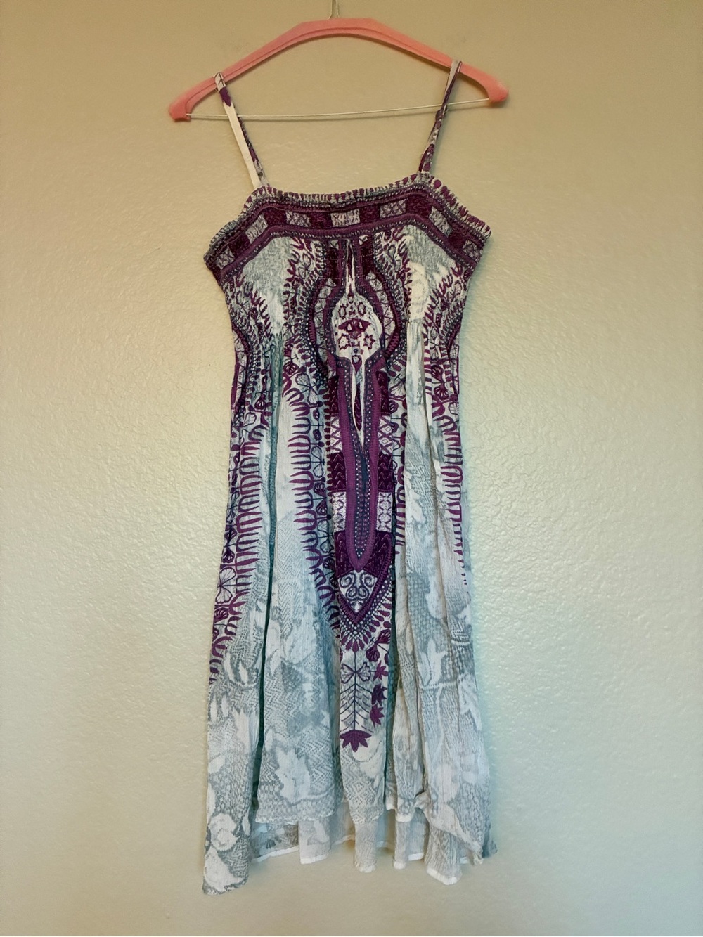 VTG Shoreline Spaghetti-Strap Midi Dress in Purple White Blue One Size Y2K 2000s